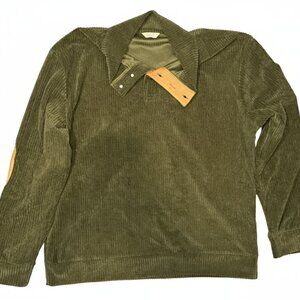 Royaura Corduroy Forrest Green Sweater w Brown Elbow Patches